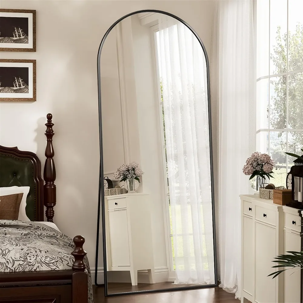 Arched Floor Espelho com suporte, espelho grande corpo total, Black Wall Mirror, 71x28 em