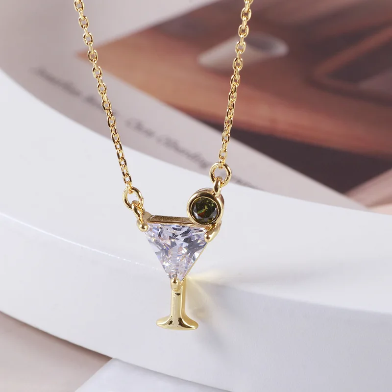 

Jewelry 1:1 40+8cm Crystal Cocktail Glass Pendant Necklace For Women Best Gift to Wife Mom Girlfriend