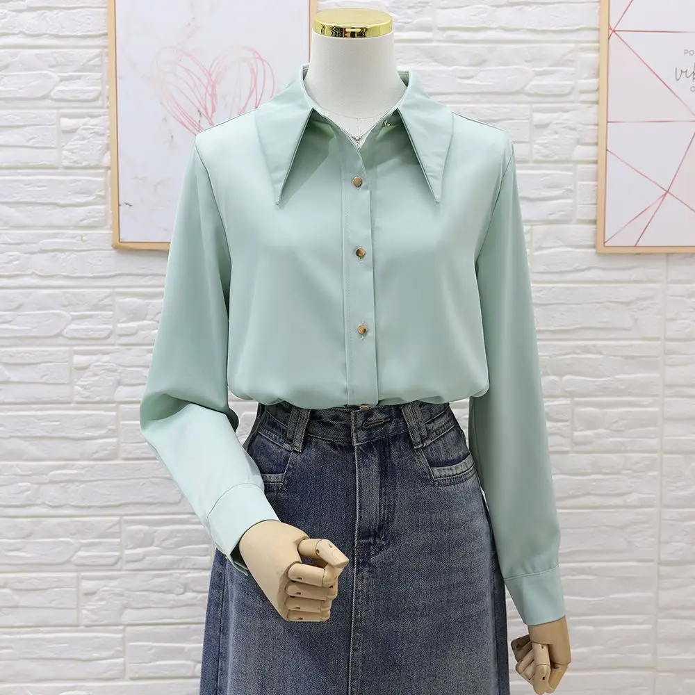 

Корейский женский шифоновый воротник с длинным свечьим воротником, простой дизайн, весна-осень, Новое поступление, удобный для поездок на работу, универсальный...