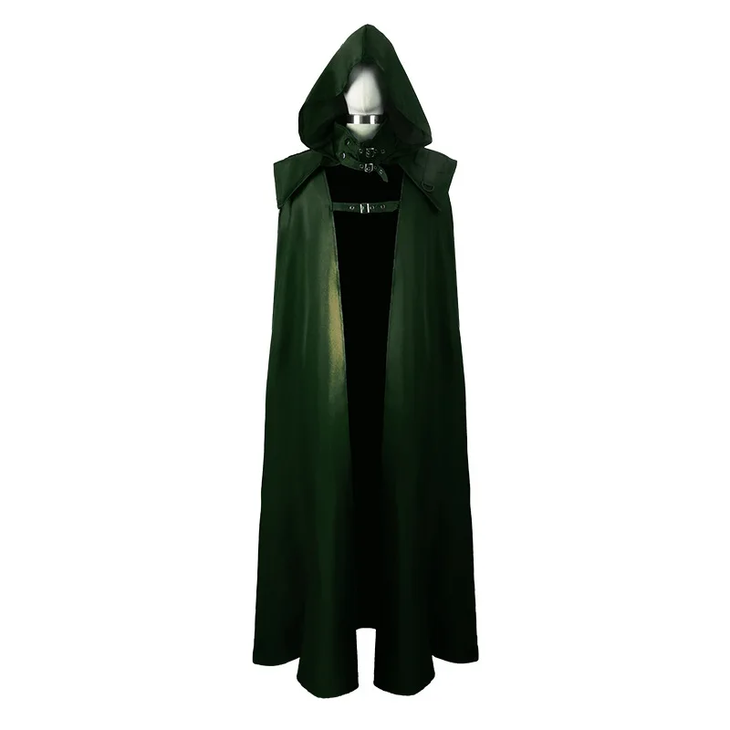 Mantello medievale Mantello Abito lungo Costume Punk gotico Cappuccio Vestito da uomo Morte Vampiro Costume scuro Cavaliere Guerriero Cosplay per adulti