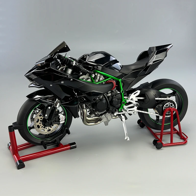 Grand jouet de moto moulé sous pression en alliage de pulvérisation Kawasaki H2R 1:6, modèle en métal dynamique de démarrage, son et lumière, cadeau d'anniversaire, passe-temps de collection O