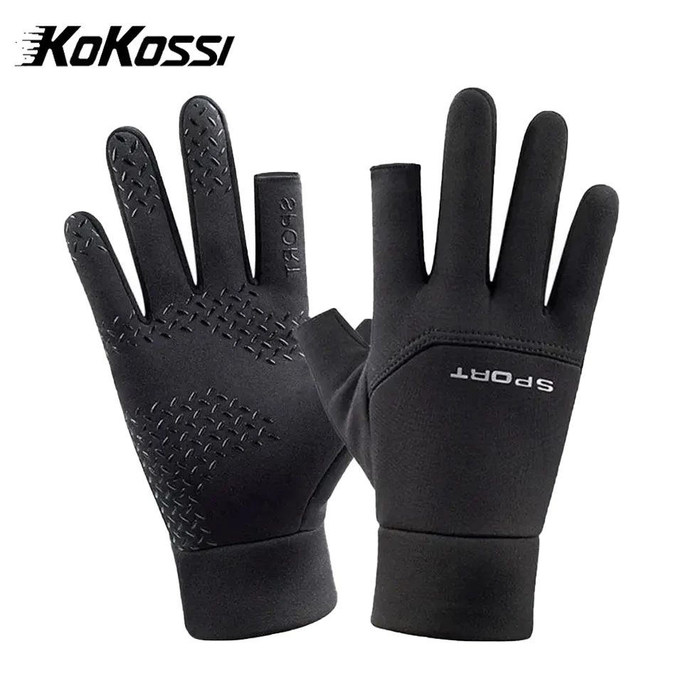 KoKossi Winter Outdoor Fishing Gloves Windproof Waterproof Rubber Material Two Finger Touch Screen Design Warm Gloves Unisex