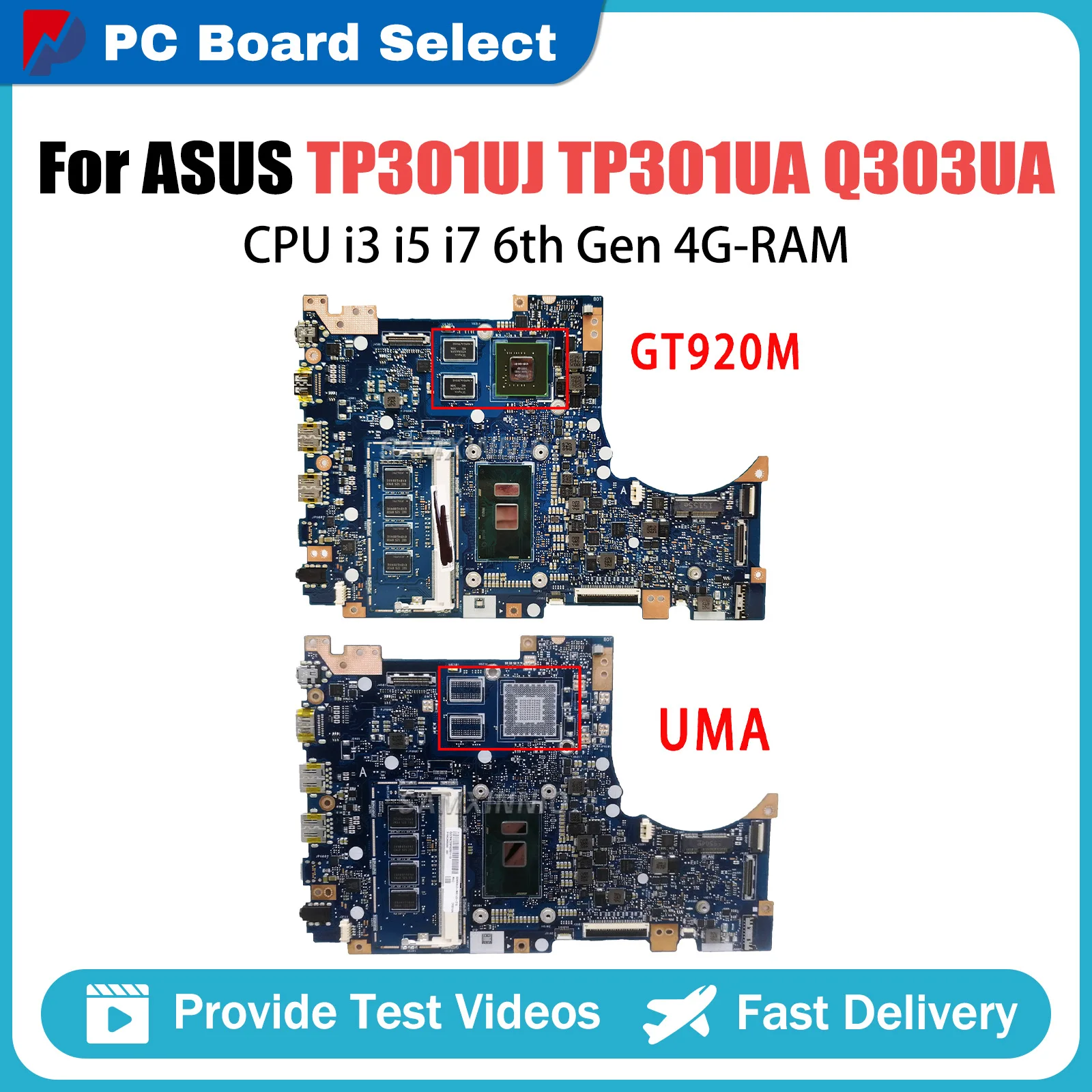 

TP301U Mainboard For ASUS Vivobook Flip TP301UJ TP301UA Q303UA Laptop Motherboard i3 i5 i7 6th Gen 4G RAM GT920M V2G