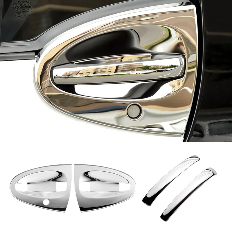 Car Exterior Outer Door Handles Bowl Anti-scratch Protective Cover Stickers For Smart 451 Fortwo Stainless Steel Exterior Parts