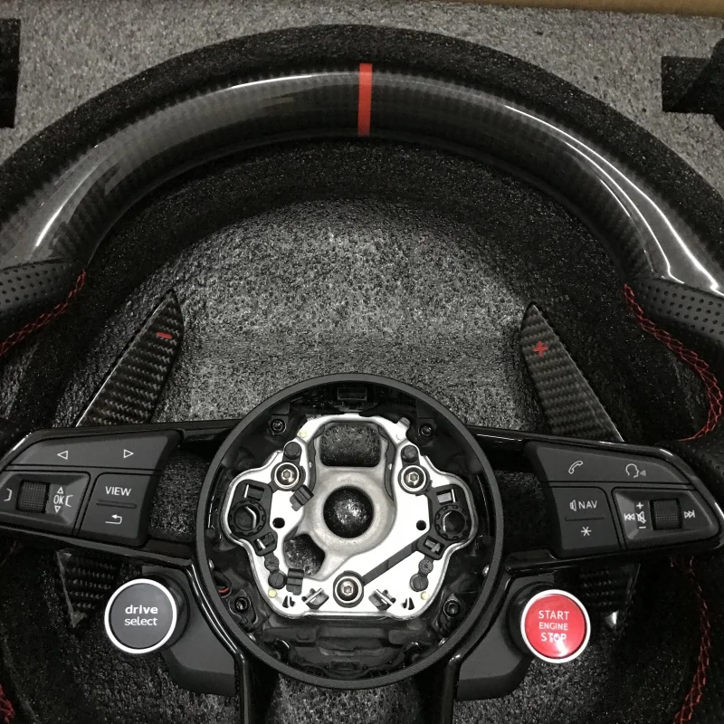 Carbon Fiber Steering Wheel With Shift Paddles Perforated Leather Car Modification Accessories For Audi R8 RS3 RS4 RS5 RS6 RS7