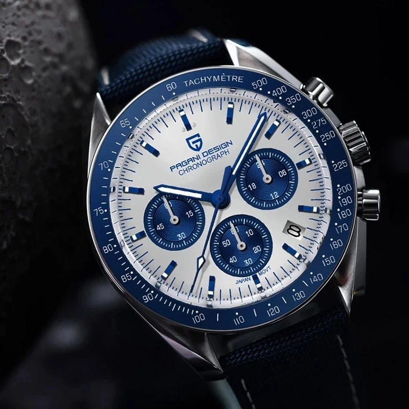 PAGANI DESIGN Moon-reloj analógico de cuarzo para hombre, accesorio de pulsera resistente al agua con cronógrafo, complemento masculino de marca de