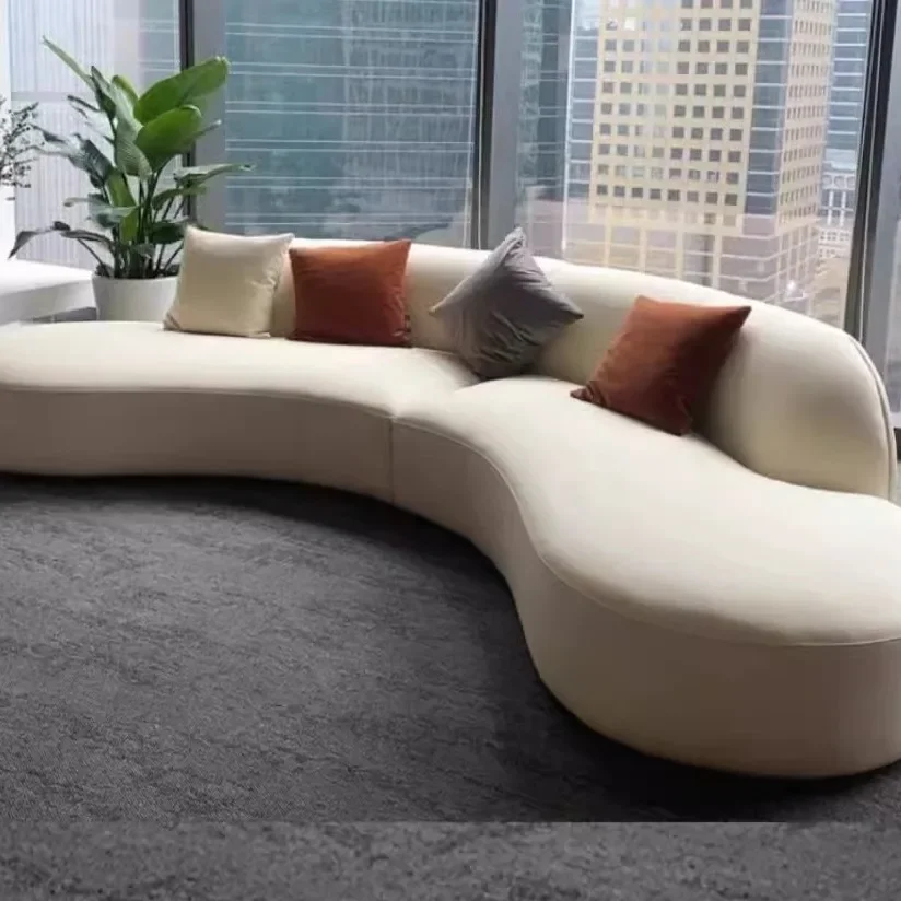 

High quality snow white modular sofa set beautiful curve leisure home furniture corner hotel veneer fabric velvet foam