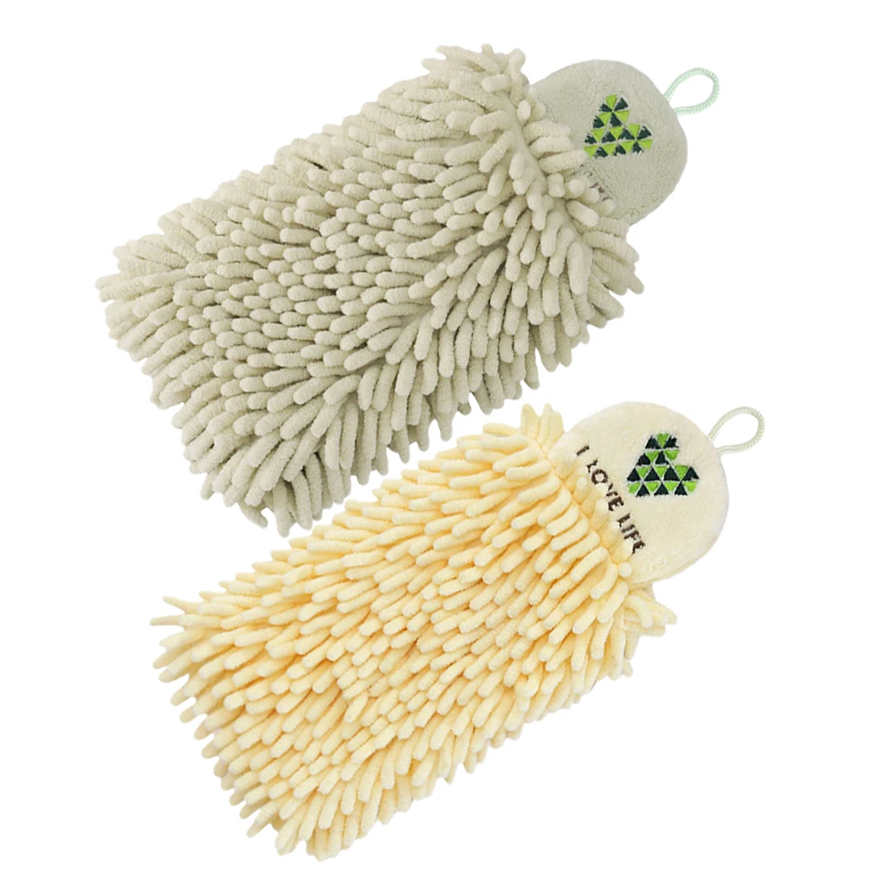 

2pcs Chenille Hand Towels Small Water Absorbent Bathroom Towels with Hanger for Home Hotel Use Drying Washcloths