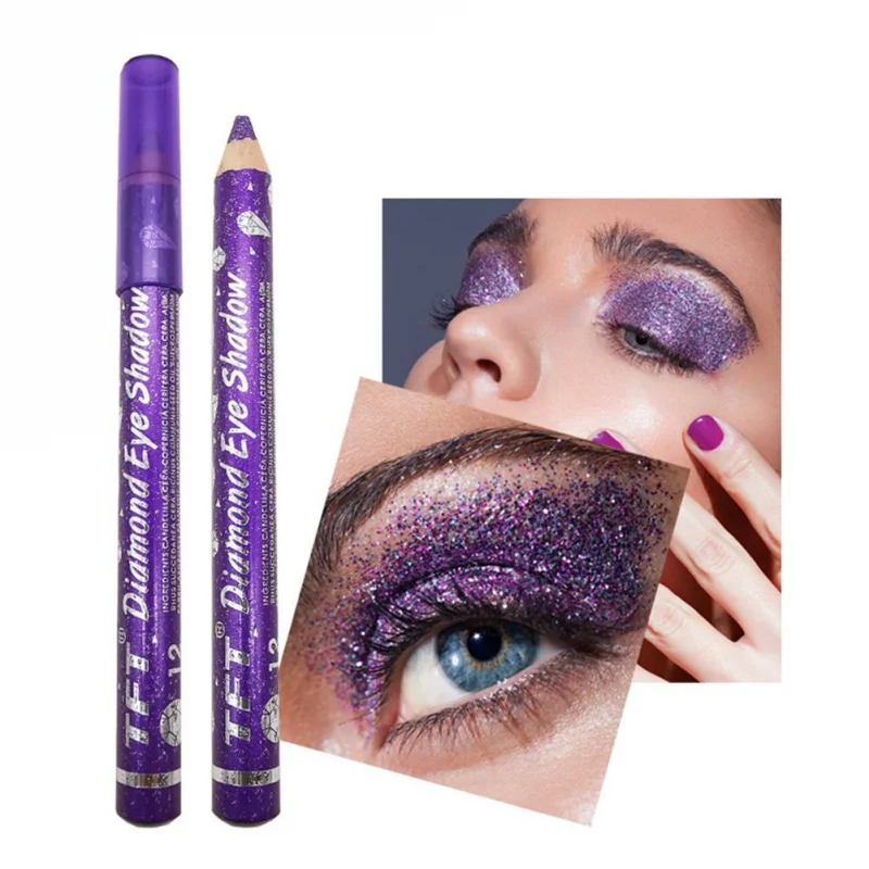 12 Color Glitter Eye Shadow Pencil Silkworm Pen Pearlescent Eyeshadow Pen Stick Sequin Long Lasting Waterproof Lipstick Pencil