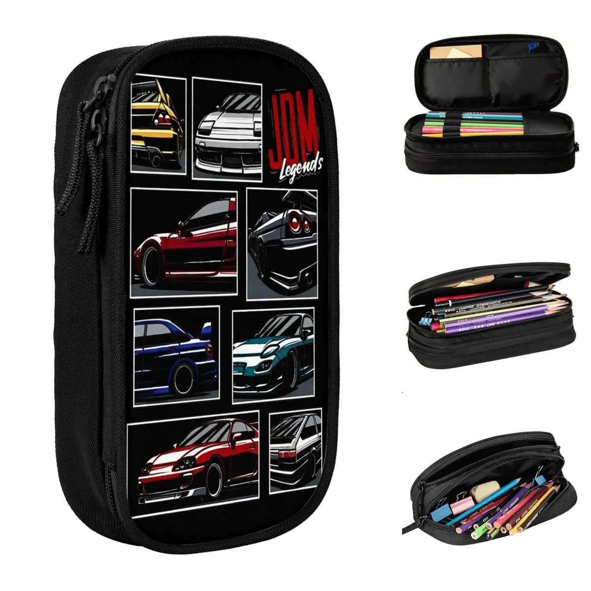 JDM Legends Pencil Case Creative Drift Car Pen Bags Student Big Capacity School Supplies Gift Pencilcases