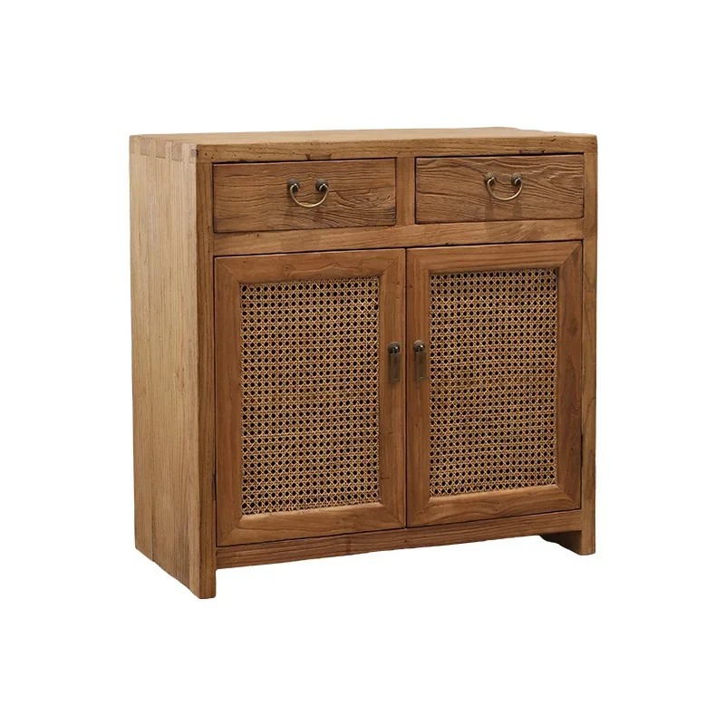 

Wabi-sabi rattan cabinet solid wood dining side cabinet modern living room storage cabinet with drawers homestay home