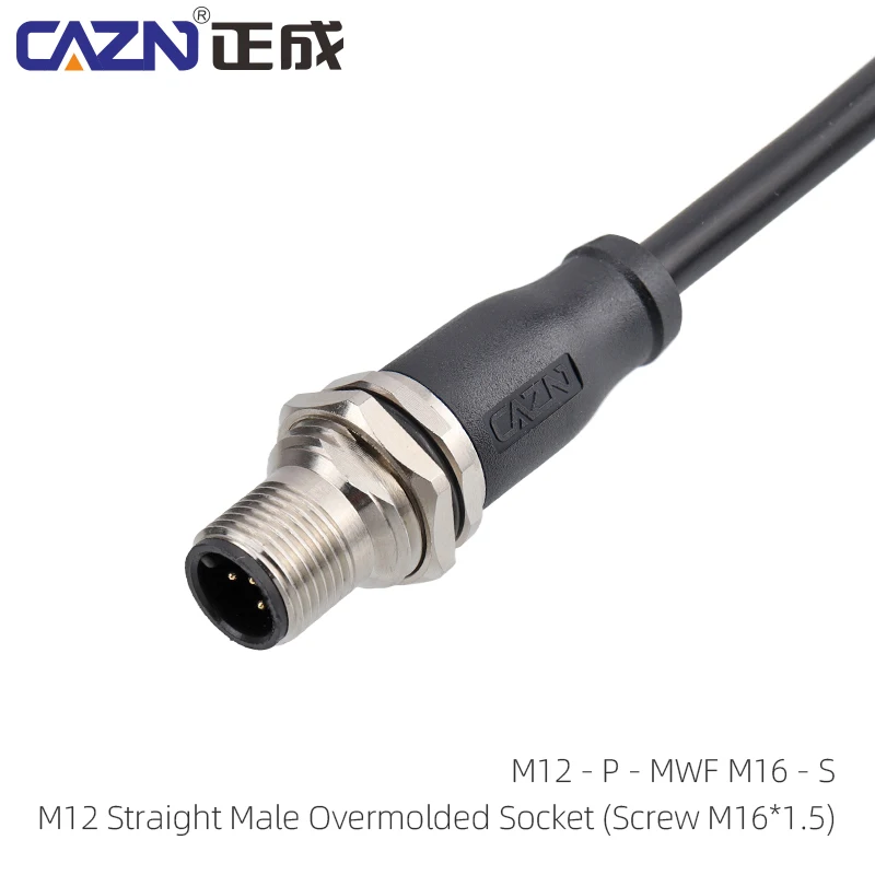 Industrial IP67 M12 Shielded Sensor Connectors With Wire Male and Female A Type Overmolded Plug and Back Mount Socket  For Robot