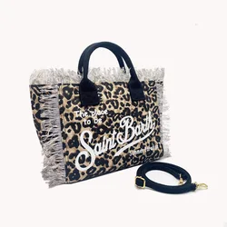 New Leopard Print Women's Handbag Small Zipper Shoulder Bag, Summer Women's Fashionable Canvas Tassel Design Crossbody Bag