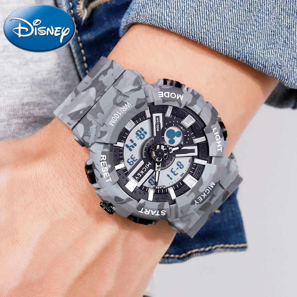 Disney Mickey Quartz Pointer Electronic Dual Display Digital Watch 100m Waterproof Luminous Multifunctional Big Dial Clock