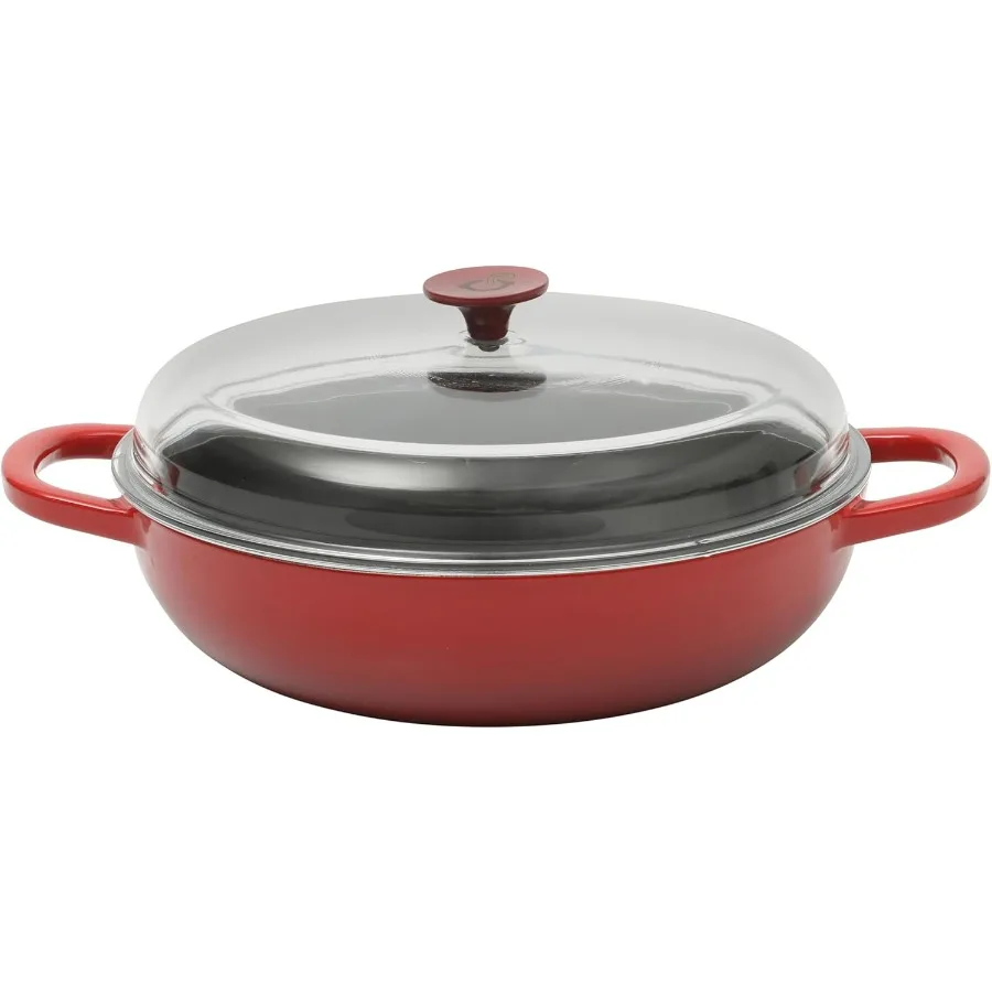 

Artisan 5 Quart Cast Iron Braiser Everyday Pan With Borasilicate Lid - Red