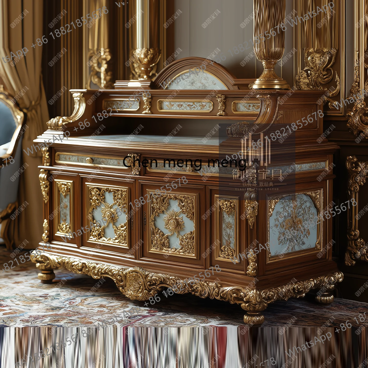Solid wood dining side cabinet European retro carved porch storage collection cabinet against the wall porch cabinet