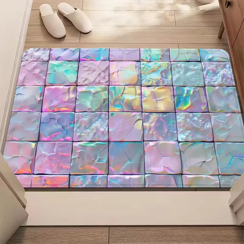 Regenbogenfarbene Keramikfliesen-Kunst-Fußmatte, rutschfester Badezimmer-Bodenteppich, Schlafzimmer, Wohnzimmer, Eingänge, Camping, Outdoor-Teppiche