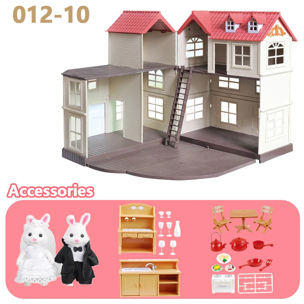 Classic House Miniature Items Forest Family Rabbit 1/12 Dollhouse Miniatures Te Game for Girls Kitchen Accessories Pretend Play