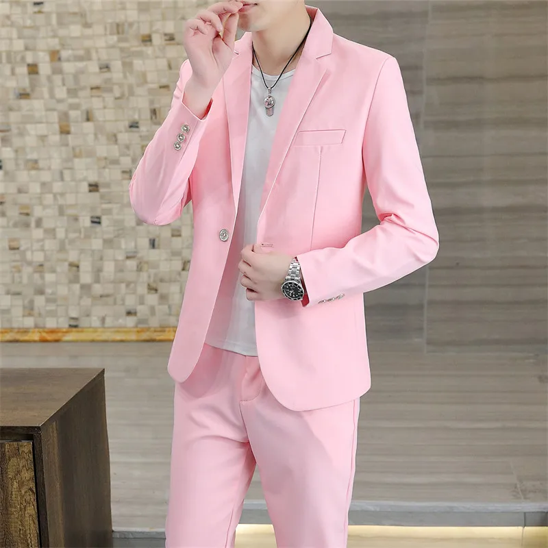 

Розовый мужской пиджак в корейском стиле INS, укороченный, для ночного рынка, весенний сезон