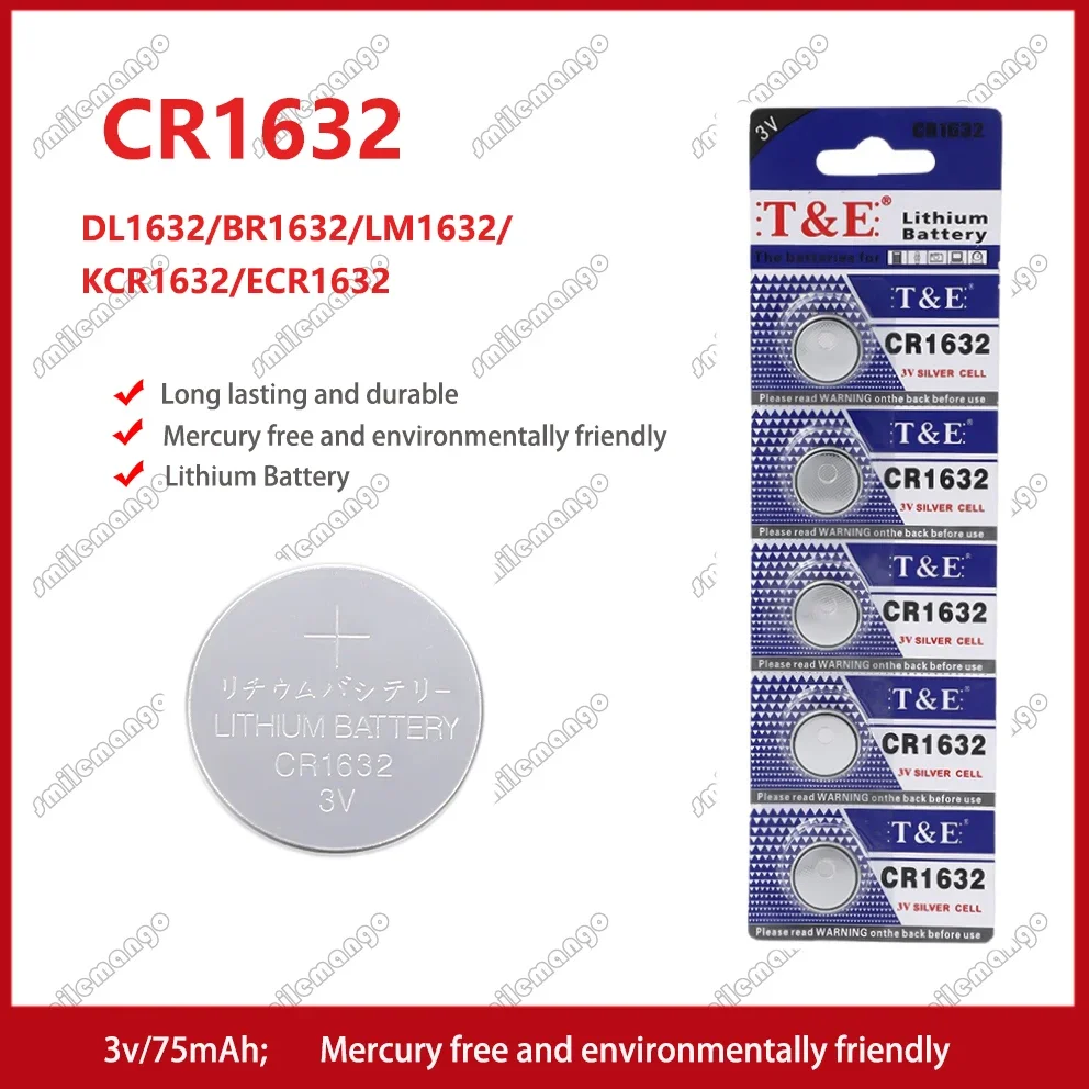 Eunicell 3V 125mAh CR1632 Baterie pastylkowe CR 1632 DL1632 BR1632 LM1632 ECR1632 Bateria litowo-przyciskowa do zegarka Zdalny klucz