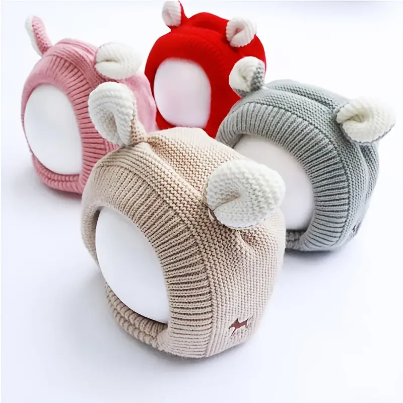 Childrens Cute Ear Knitted Hat Fleece Warm Ear Protection Cap Winter For Boys And Girls