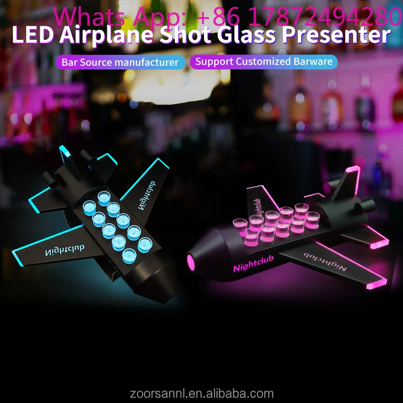 Customized Luminous Airplane Shot Glass Presenter VIP Cup Holder Wine Glorifier Display Stand Lighted Tequila Cup Tray Presenter