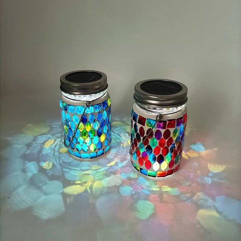 LED Outdoor Solar Hanging Lantern Waterproof Mosaic Solar Hanging Light Pendant Solar Night Light for Garden Backyard Lawn Party