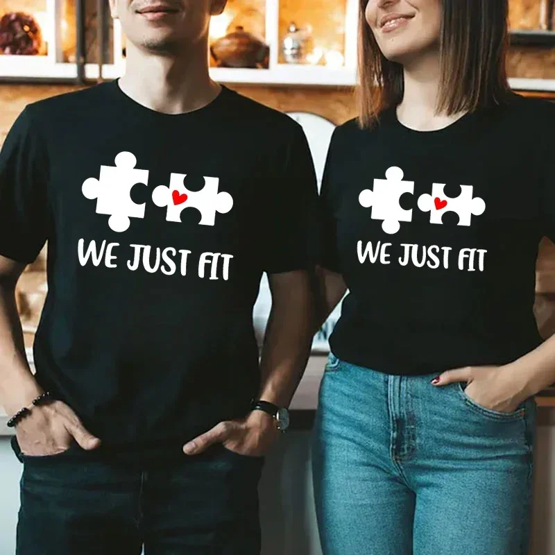 Streetwear Love Puzzle Lovers Shirt Men Women Couple T-shirt Tee We Just Fit Print Summer Couple Tshirt Short Sleeves T Shirts