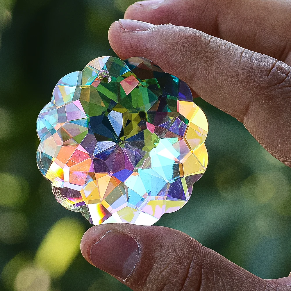 45mm Aurora AB Color Faceted Prism Mandala Sunflowers Glass Crystal Pendant Rainbow Sun Catcher Chandelier Lamps Dangle Parts