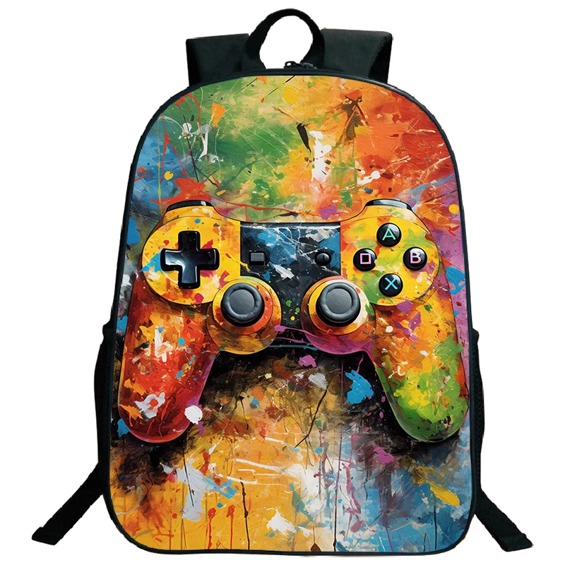 Kids Nylon Backpack with Game Controller Prints Funny Gamepad School Bags Waterproof  Large Capacity Backpackd for Boys Girls