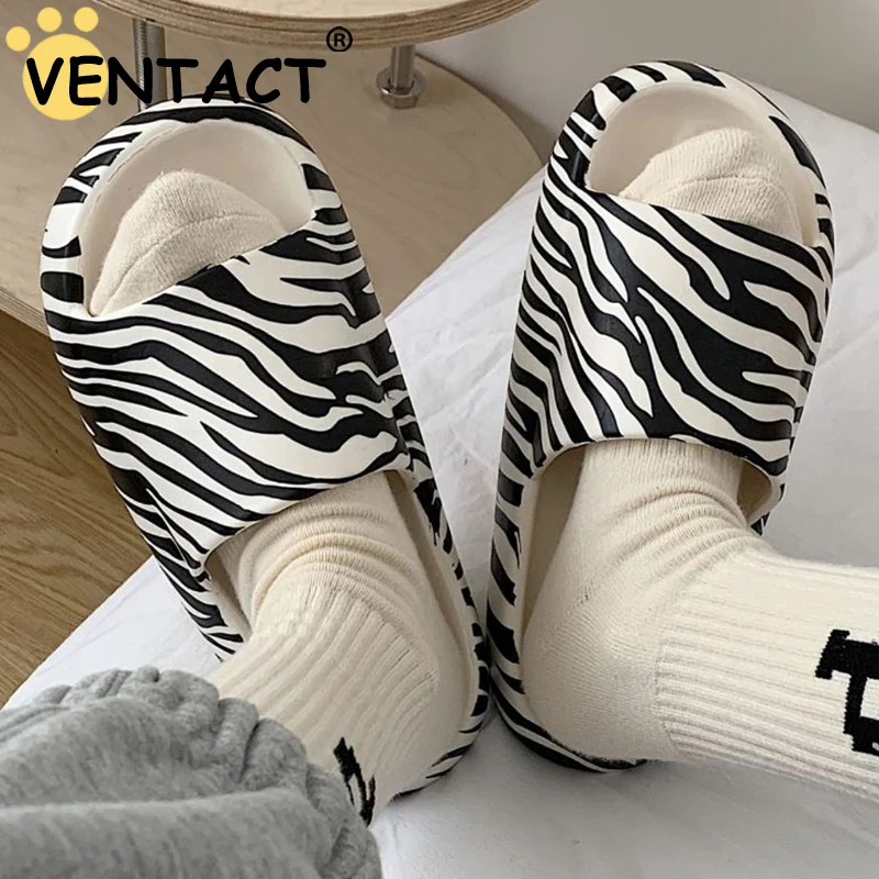 VENTACT Summer Slippers For Women Stylish Soft Sole Fashion Indoor Home Thick Bottom Waterproof Slides Zebra Pattern Flip Flops