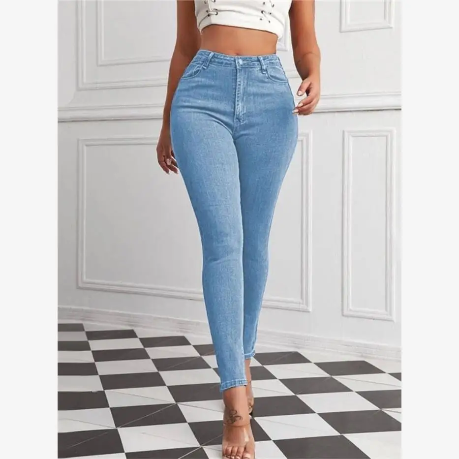 

Женские эластичные джинсы Faion, повседневные брюки больших размеров 2023S6XL l, хлопковая эластичная джинсовая ткань на талии, весна-лето, светлый цвет