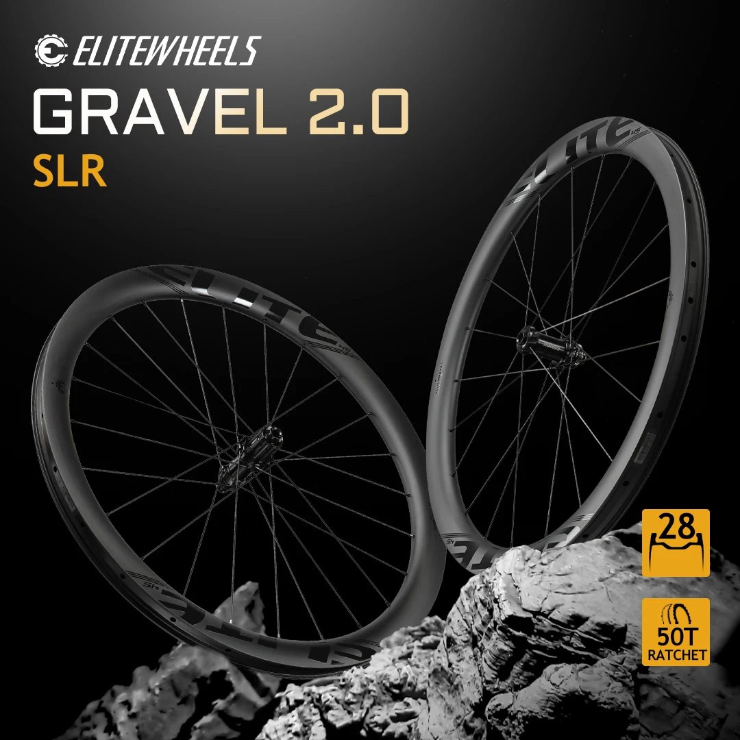 Jeu de roues en carbone ELITEWHEELS SLR GRAVEL 2.0, système à cliquet 50T, frein à disque, cyclocross, roues 700C, blocage central, carbone brut UD mat