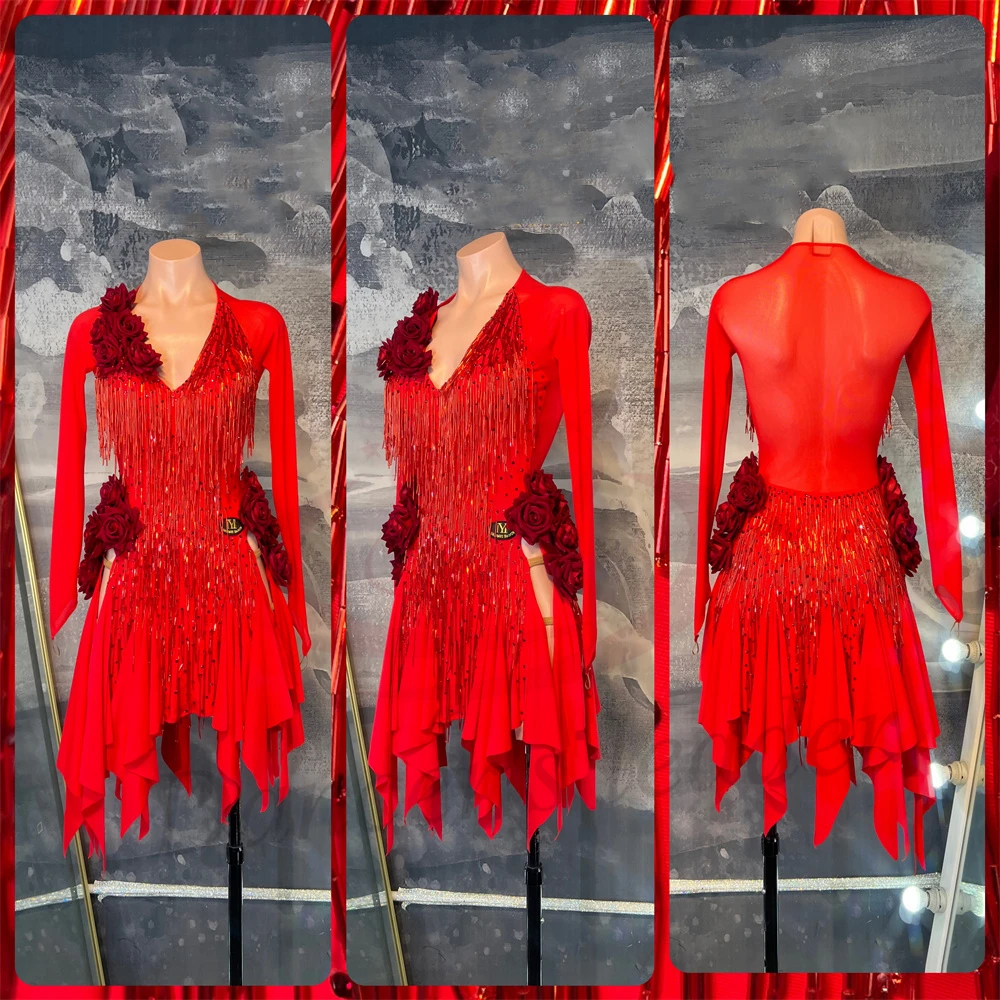 

Латинские танцы AB Stone Женское, взрослое, детское, элитное, индивидуальное, Shalun, розово-красное, с кисточками, черное платье для самбы в бассейне