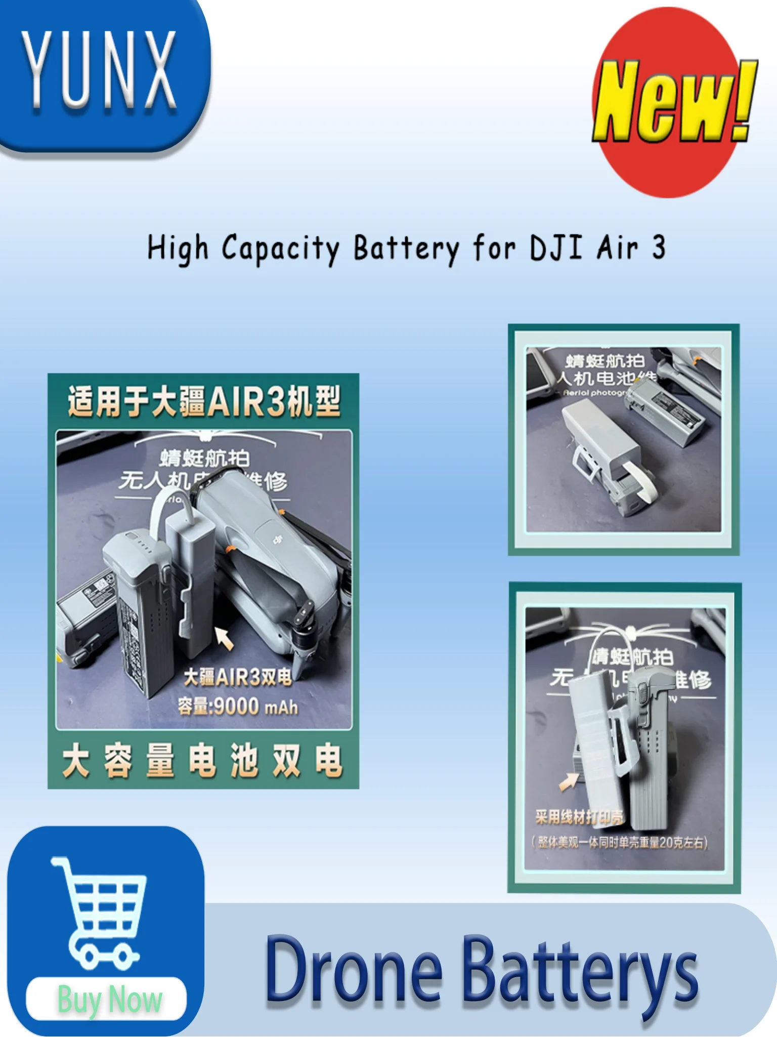 

YUNX 9000mAh Flight Battery for DJI Air 3 Up to 50 Minutes Long Endurance