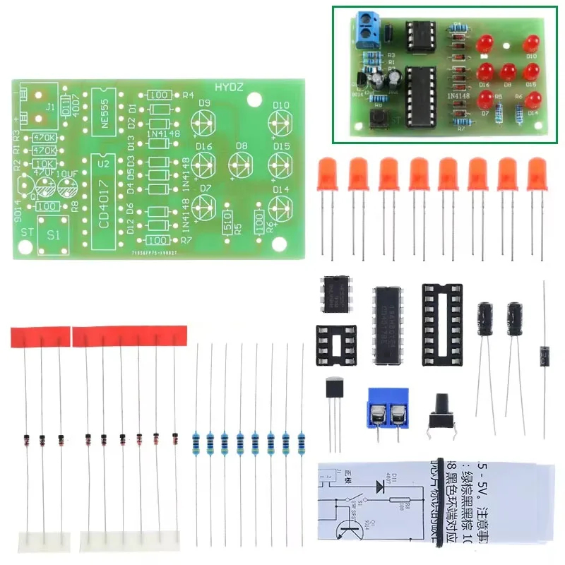 NE555 CD4017 Digital Dice DIY Soldering Kit Wide Operating Voltage 4.5-5V Equipped With 5mm Red LED Light Display Circuit Board