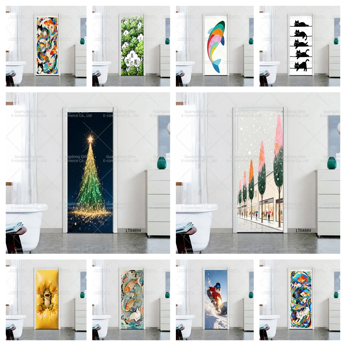 

Self-Adhesive PVC Door Decals - Unique Scenery, Bright Floral & Cute Animal Pattern for Home Decor