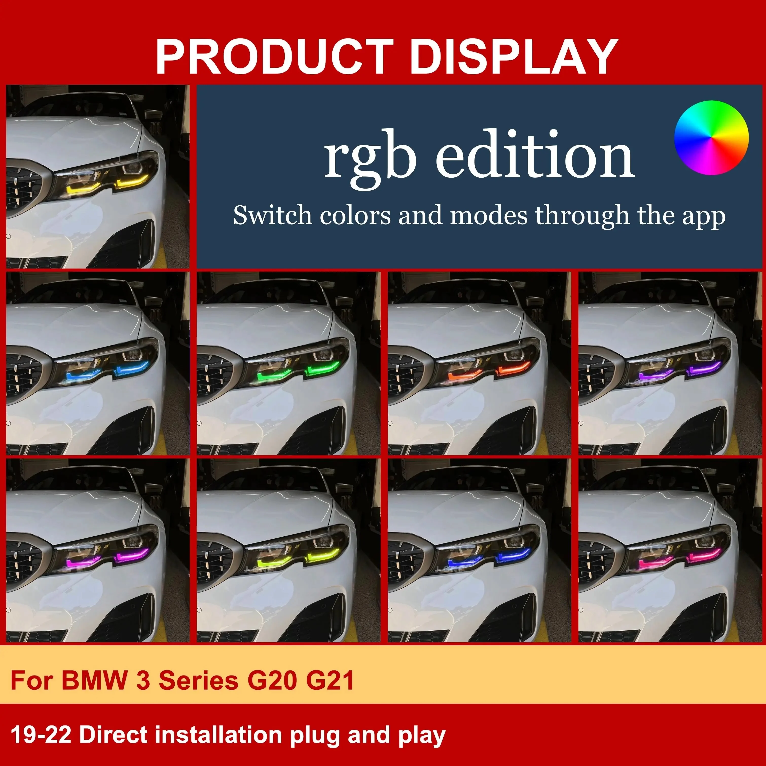 For BMW 3 Series G20 G21 G28 RGB DRL LED Headlight New Condition Angel Eyes Light Daytime Running Atmosphere Light Accessory