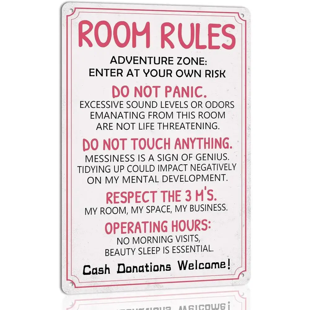 Trendy Metal Signs with Humorous Room Rules for Teenage Boys And Girls, Perfect for Decorating Gaming Rooms, Dorms, And Bedroom