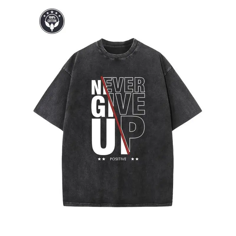 

"Never Give Up Graphic T-Shirt for Women – Motivational Oversized Vintage Tee, Positive Quote Streetwear for Fitness & Casual"