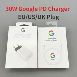 30W For Google Fast Charger EU US UK Quick Charge Travel Adapter Usb C To Type C Cable For Google Pixel 7 6 5 Pro 6A 5A 4A 3A XL