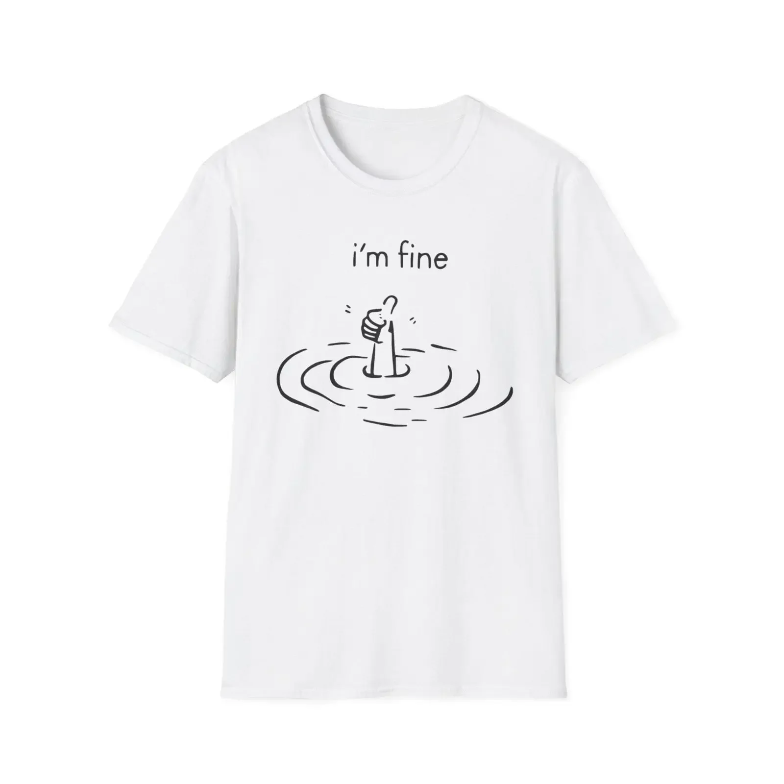 I m Fine drowning thumb up illustration T Shirt minimalist sad humor tee vintage Washed Stylish fashion Breathable Casual homme
