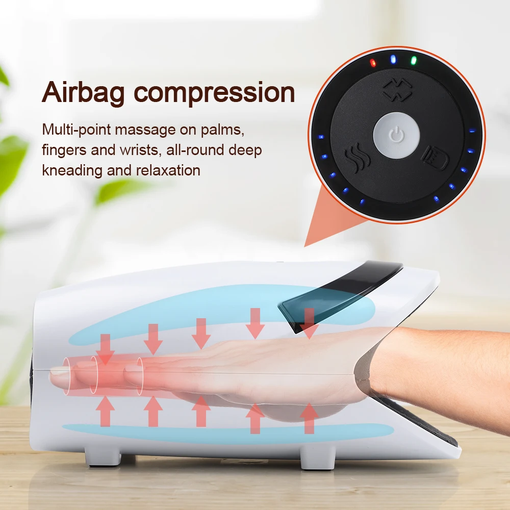 Electric Smart Air Pressure Hand Massager Palm Acupoint Compression Hot Compress Vibrated Massage Wrist Fingers Spa Relax Muscle