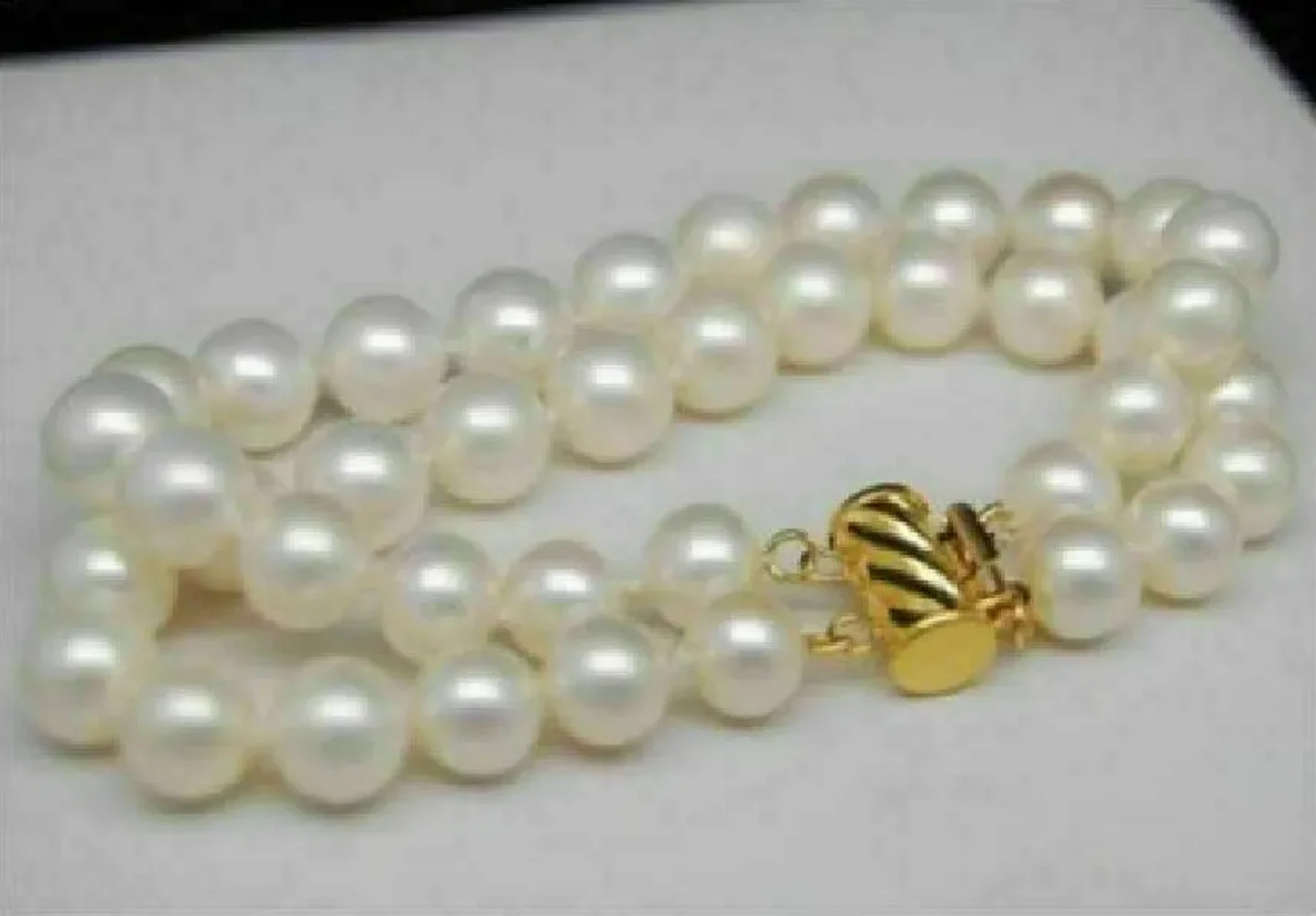 Perfect Double Strand Nanhai AAA 8-9mm  9-10mm 10-11mm  White Pearl Bracelet 7.5-8 14K Gold Buckle