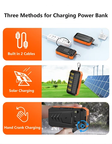 Солнечный Power Bank 40000 мАч с ручным динамо-генератором, беспроводной быстрой зарядкой, внешний аккумулятор 22.5 Вт, быстрое зарядное устройство для телефона и кемпинга