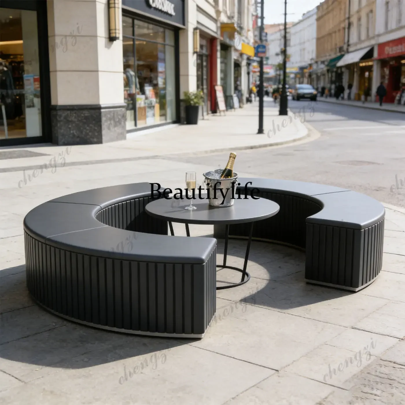 Q181 Outdoor sofa round table combination commercial square shopping mall rest area reception sofa courtyard soft bag seat stool