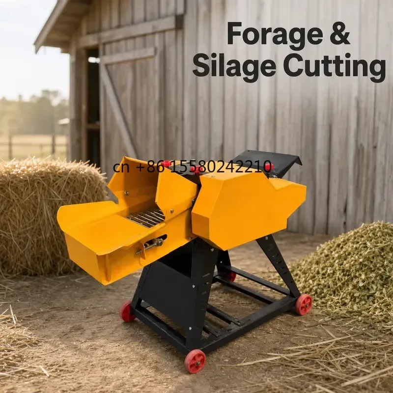 2026 hot New Yellow Chaff Cutter Straw Silage Forage Chopper Machine Heavy Stainless Steel Frame 4 Mobile Wheels 220V