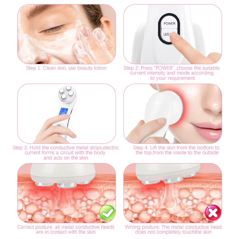 Cinco em um led fóton terapia térmica facial cuidados com a pele facial anti envelhecimento pescoço levantamento aperto e remoção de rugas máquina