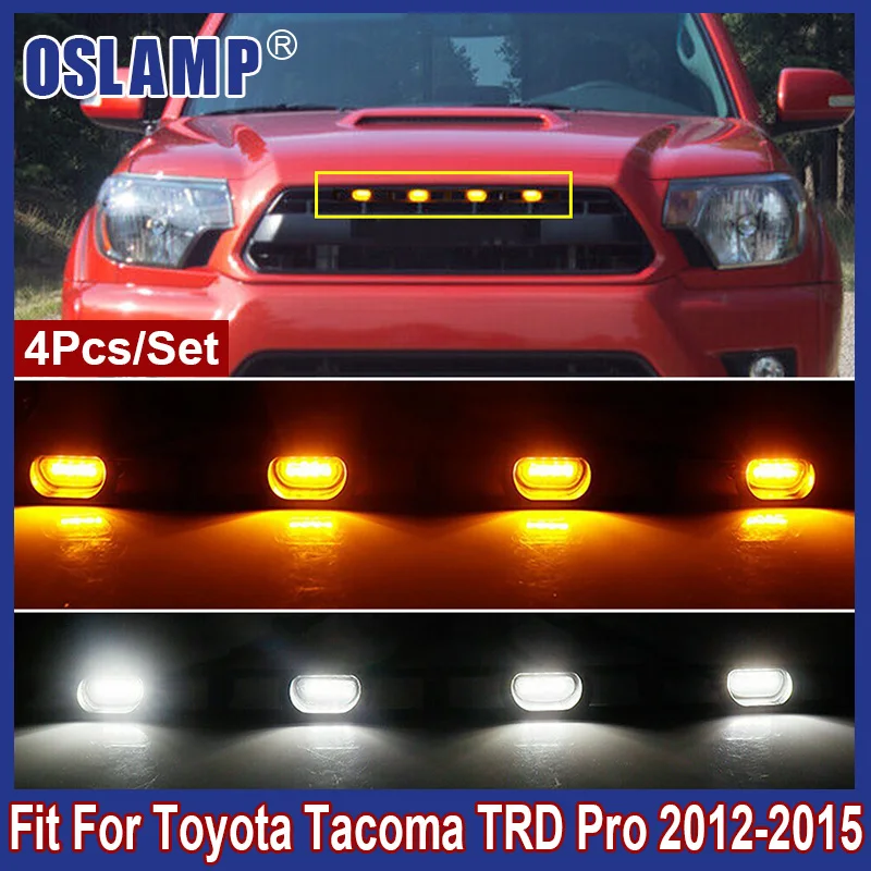 4Pcs/Set Auto Front Bumper Hood Grille LED Lights Fit For Toyota Tacoma TRD Pro 2012-2015 Car Accessories LED Strobe Signal Lamp