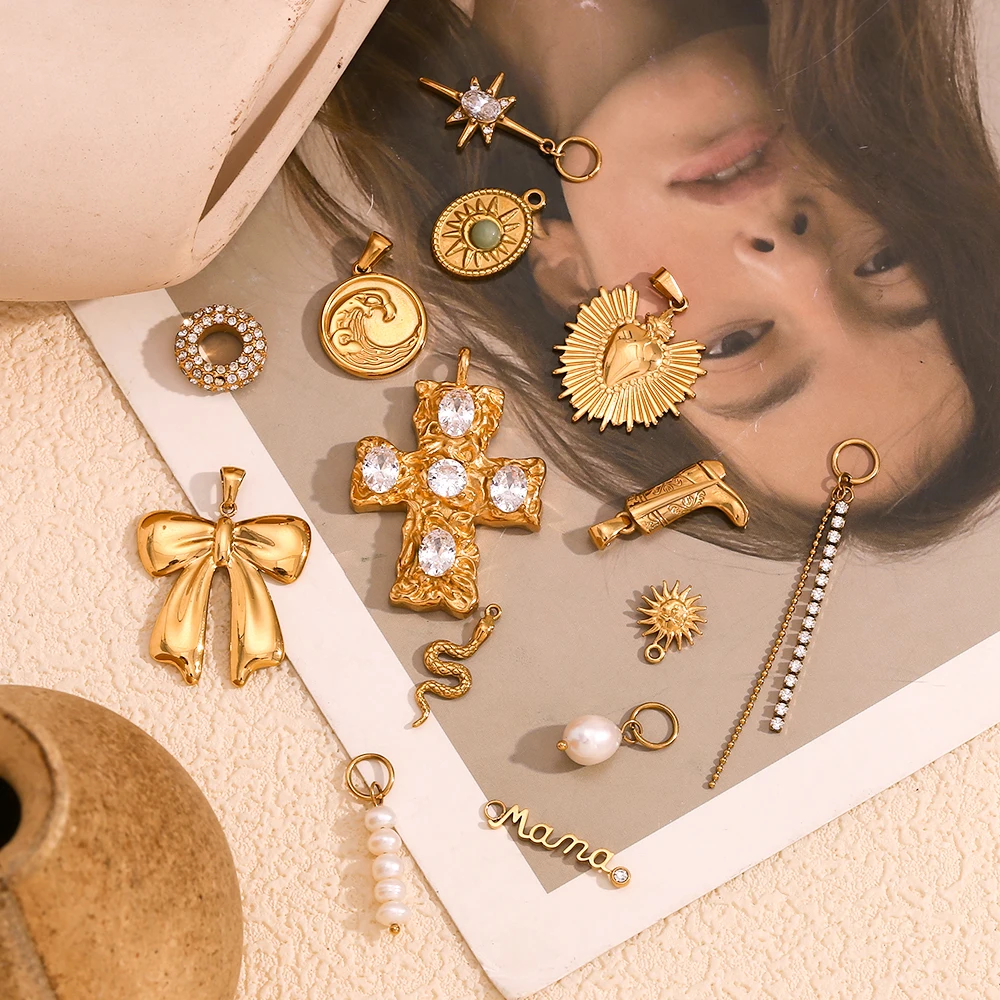 E.B.belle Waterproof Tarnish Free Cross Bow Freshwater Pearl Heart Cowboy Boot Sun Snake Charms Jewelry Accessories